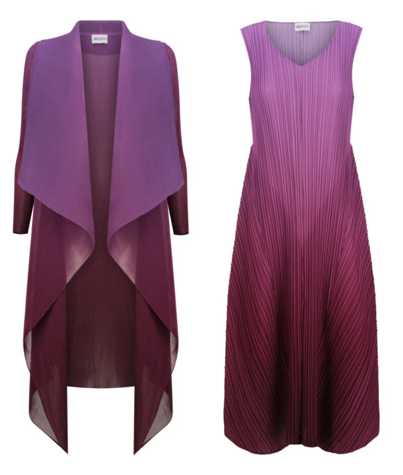 Alquema Estrella Dress With Collare Coat In Violet Sapphire