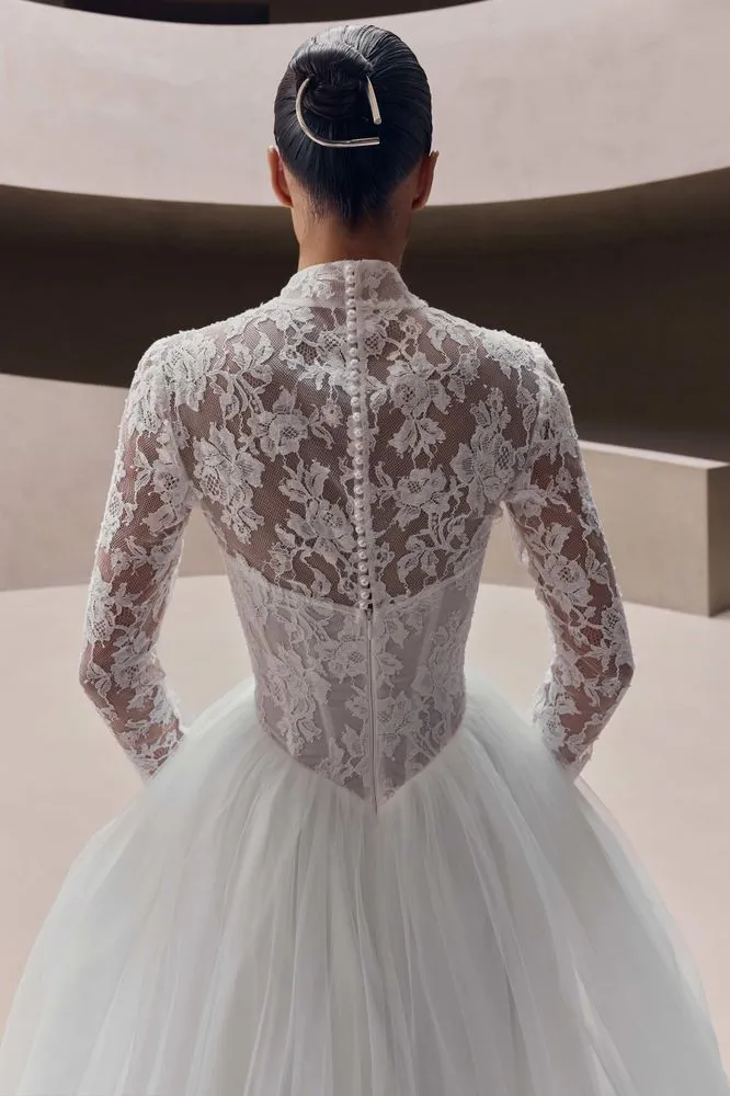 Milla Nova Annamaria ivory Chantilly lace wedding gown, back view