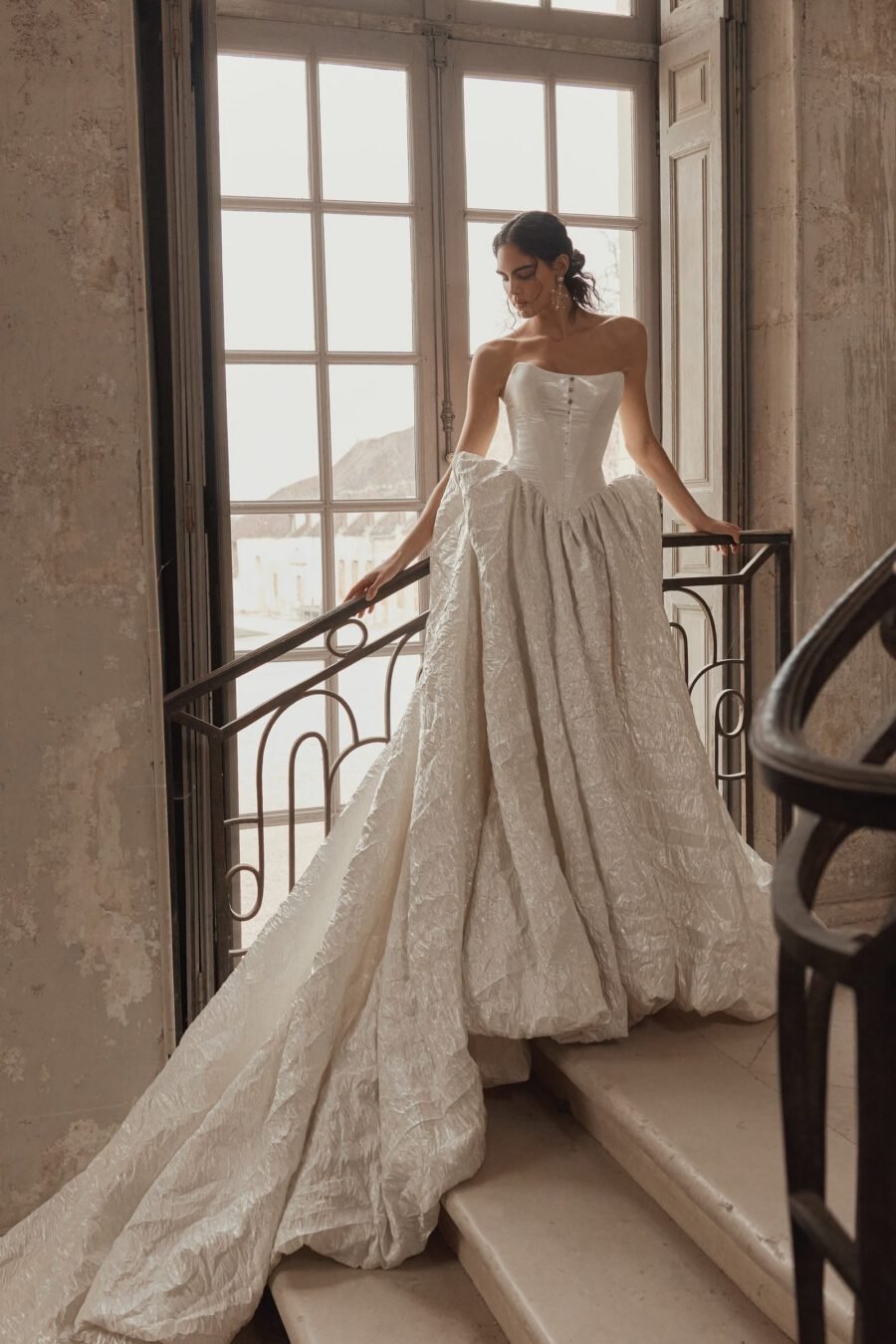 WONA Concept Luxembourg strapless bridal ball gown with full train